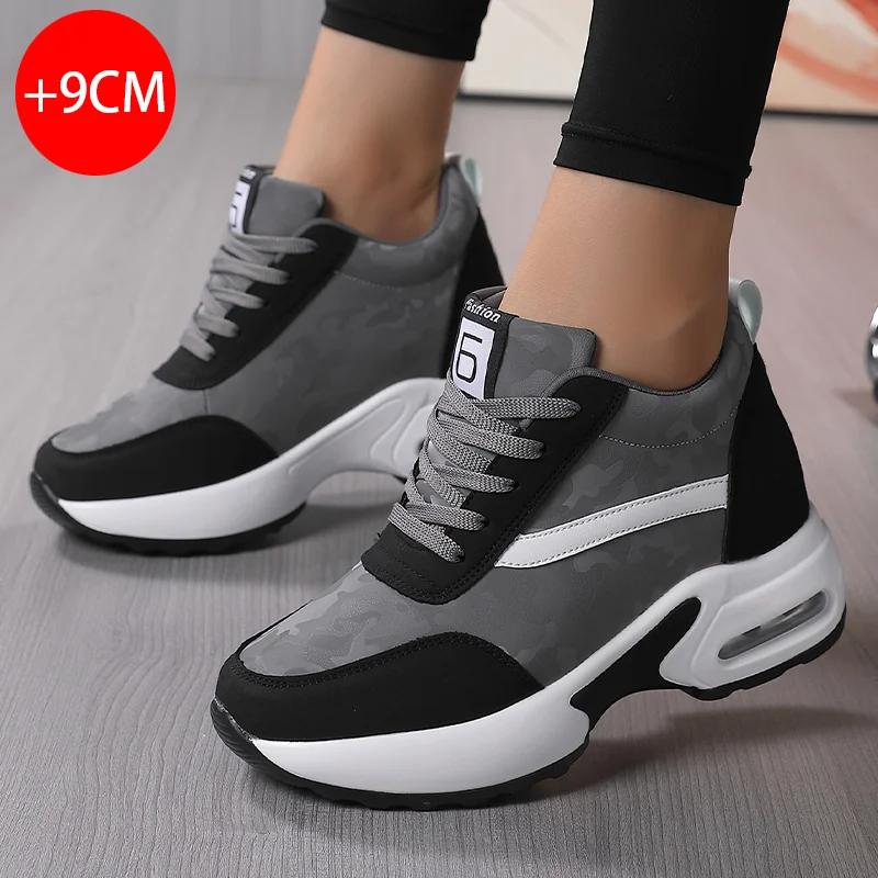 Damen Sneaker mit Luftpolster-Einlegesohle, erhöhte Höhe, Sportschuhe, hoher Schaft, Outdoor-Wanderschuhe 38 grau von Joom DACH