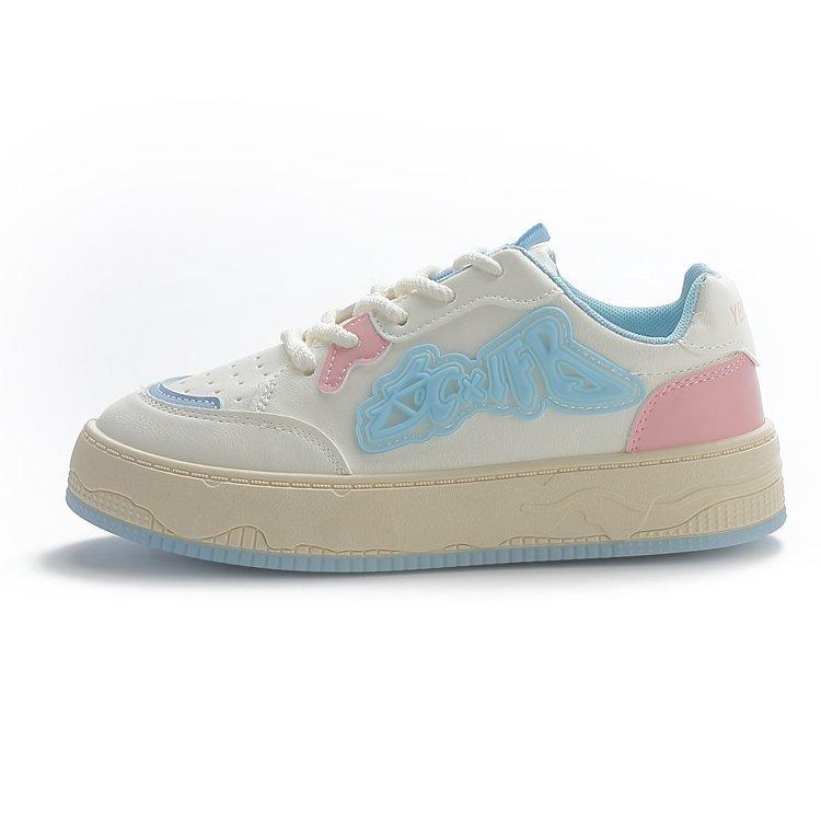 Damen-Sneaker mit dicker Sohle, Herbst, neue farblich passende Schnürschuhe mit runder Spitze, flache Schuhe zum Abnehmen, lässige Sportschuhe mit einer Schicht 40 von Joom DACH