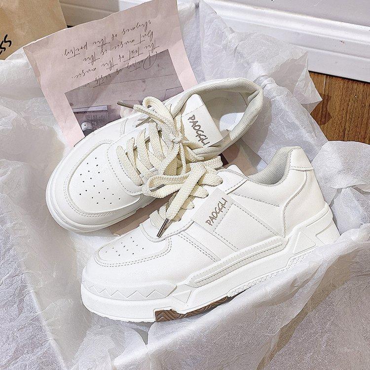 Damen Sneaker mit dicker Sohle Herbst Neue Plateau Runde Zehenpartie Schnürschuhe Damen Lederschuhe Casual Sport Einlagige Schuhe 40 von Joom DACH