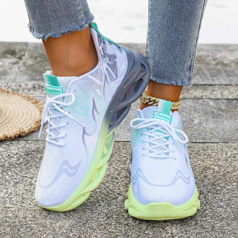 Damen Sneakers 2025 Neue Mode Atmungsaktive Trainer Bequeme Sneakers Damen Mesh Stoff Schnürschuhe Damenschuhe 39 grün von Joom DACH
