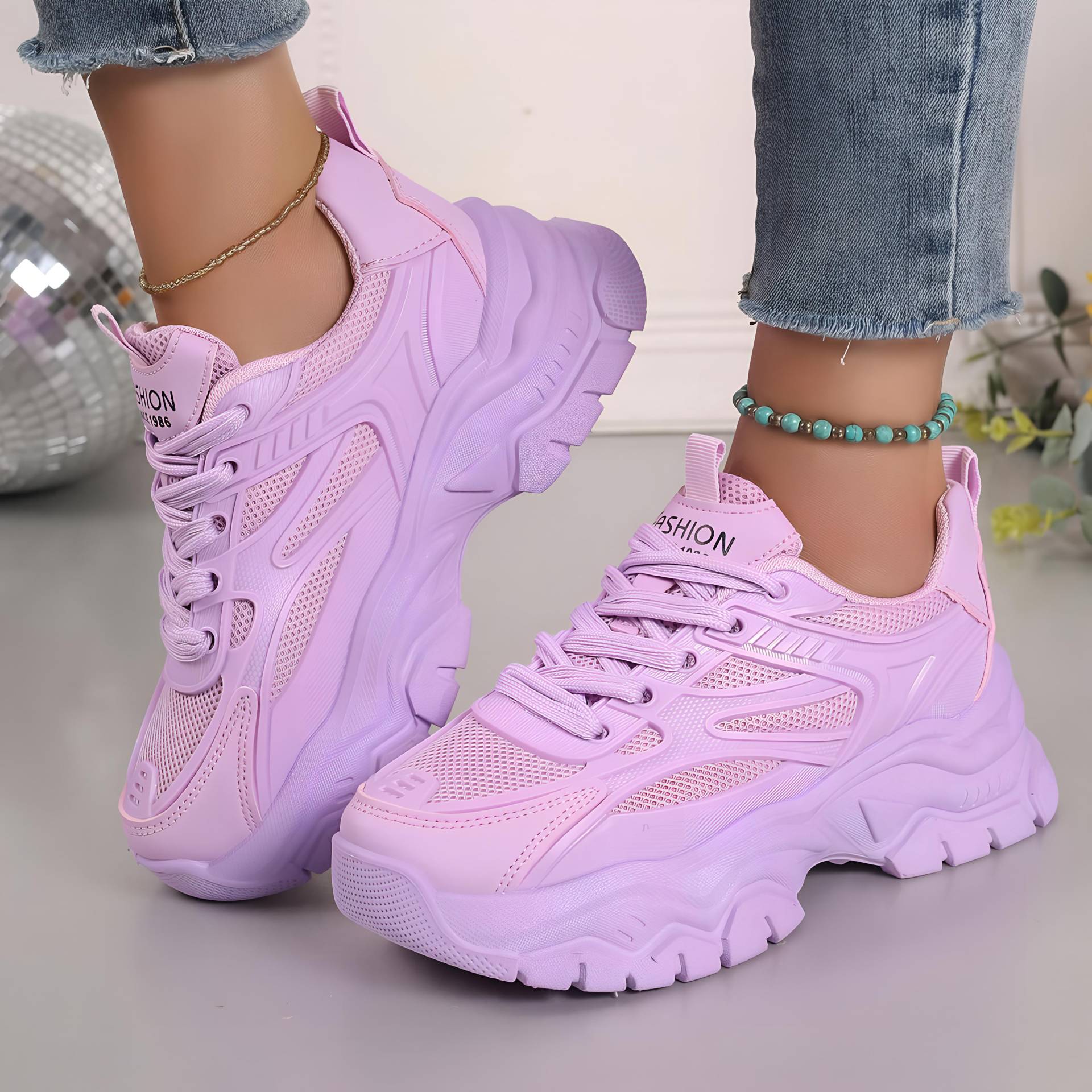 Damen Sneakers 2025 Neue Mode Chunky Sneakers Damen Outdoor Tennis Plattform Sportschuhe für Damen Leichte Designer Schuhe 39 lavendel von Joom DACH