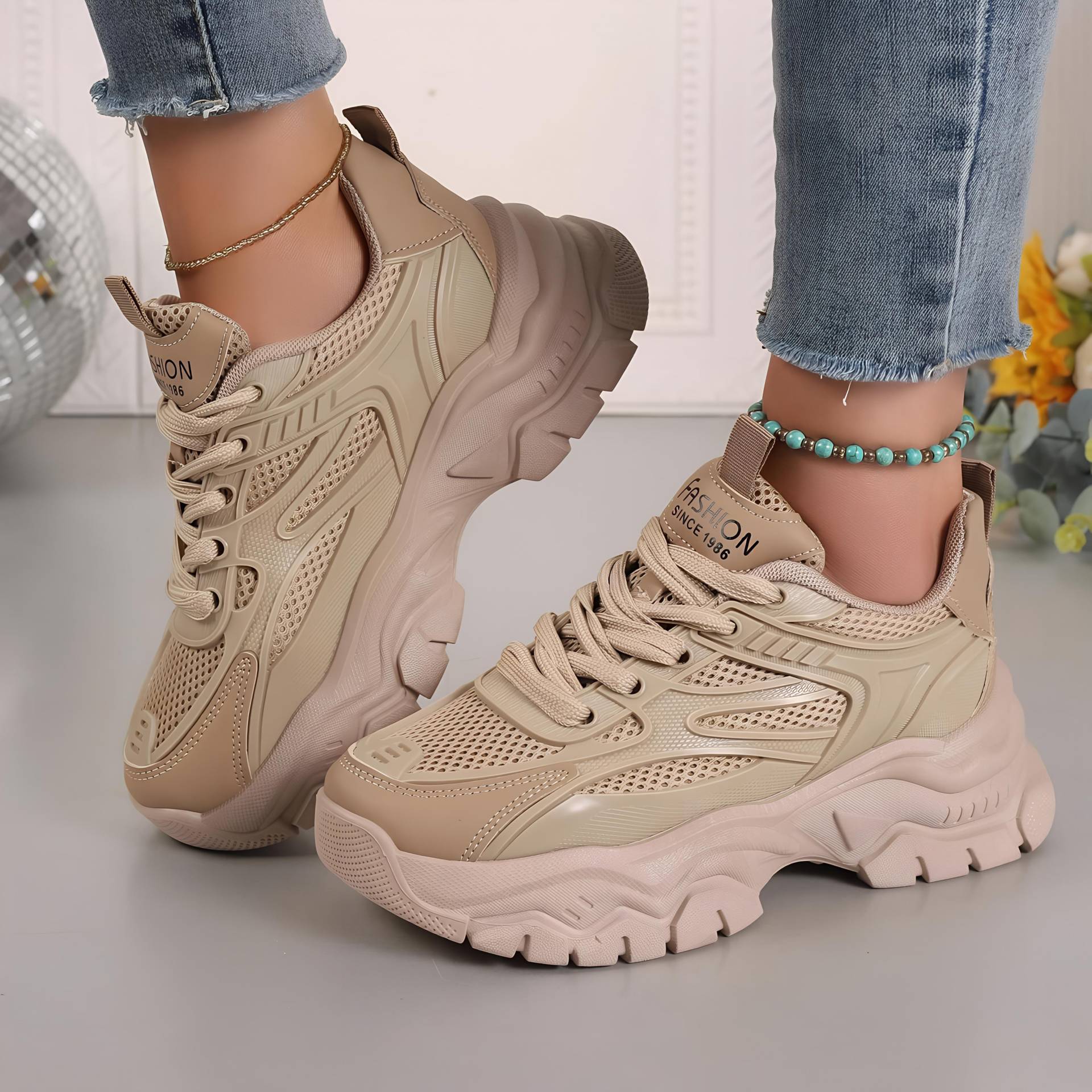 Damen Sneakers 2025 Neue Mode Chunky Sneakers Damen Outdoor Tennis Plattform Sportschuhe für Damen Leichte Designer Schuhe 40 khaki von Joom DACH