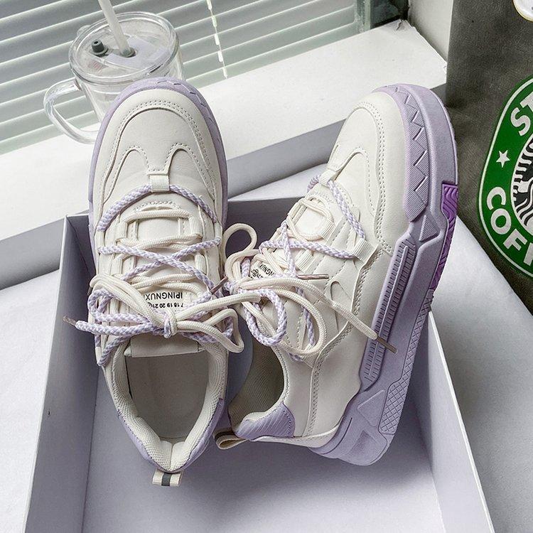 Damen Sneakers Frühling Neue Plattform Lavendel Lila Damenschuhe Farblich passende Schnürschuhe Mode Lässige Übung Weiße Schuhe 40 von Joom DACH
