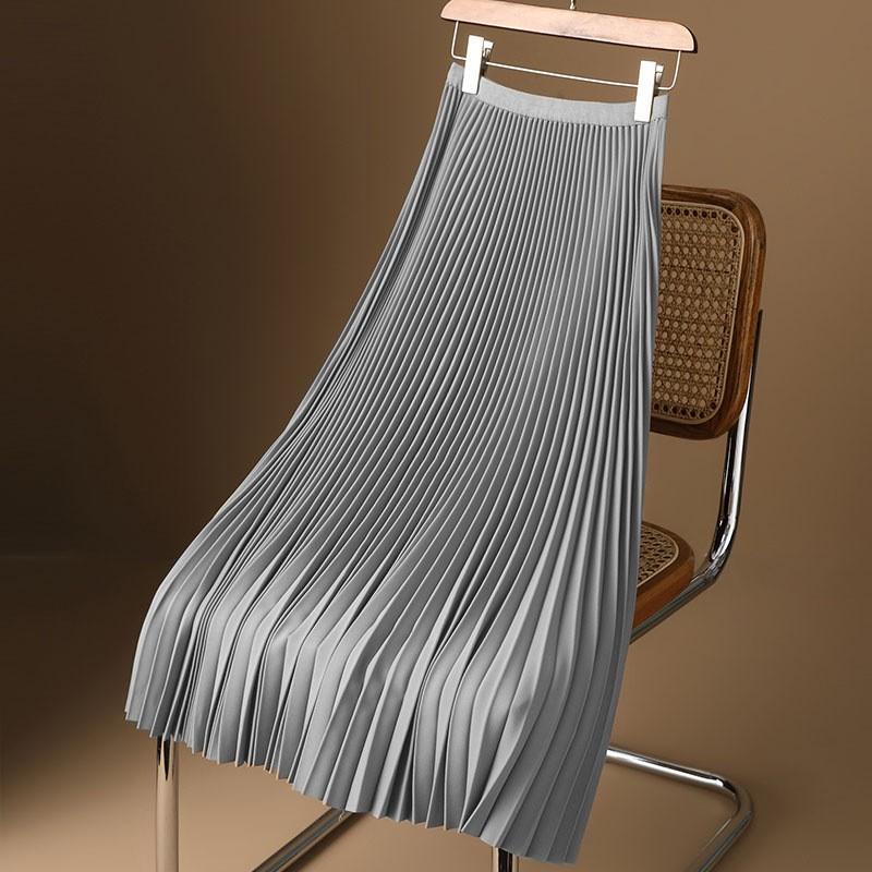 Damen Solide Plissiert Elegant Midi Elastischer Bund Rock XXXXL silber von Joom DACH