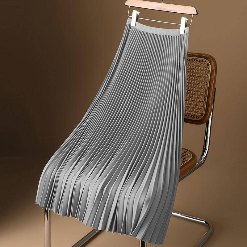 Damen Solide Plissiert Elegant Midi Elastischer Bund Rock XXXXL silber von Joom DACH
