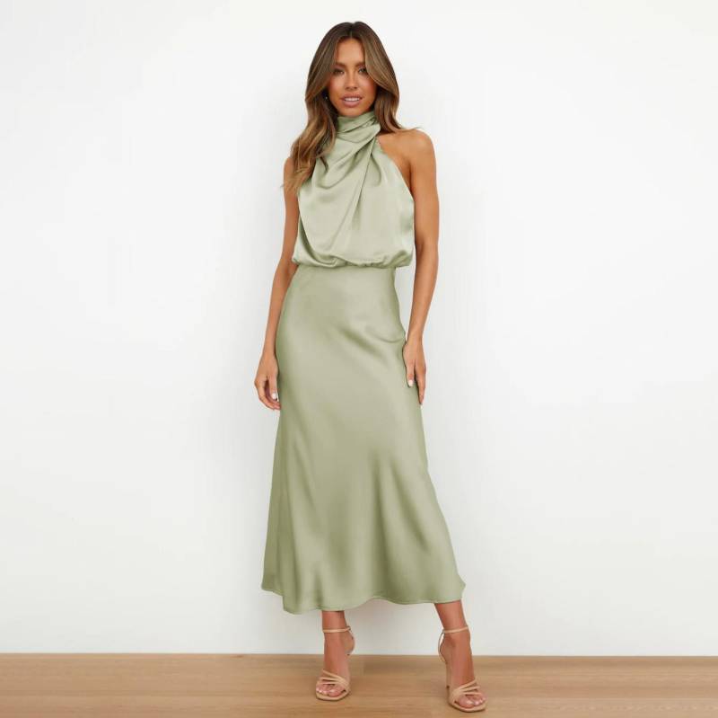 Damen-Sommer-Abendkleid, ärmellos, elegant, Neckholder, A-Linie, hohe Taille, lange Kleider, einfarbig L hellgrüne Damen-Sommer-Abendkleid, ärmellos, elegant, Neckholder, A-Linie, hohe Taille, lange Kleider, einfarbig L hellgrüne von Joom DACH