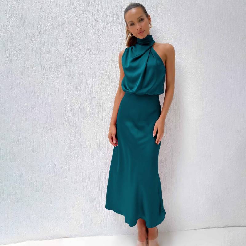 Damen-Sommer-Abendkleid, ärmellos, elegant, Neckholder, A-Linie, hohe Taille, lange Kleider, einfarbig M see-blaue Damen-Sommer-Abendkleid, ärmellos, elegant, Neckholder, A-Linie, hohe Taille, lange Kleider, einfarbig M see-blaue von Joom DACH