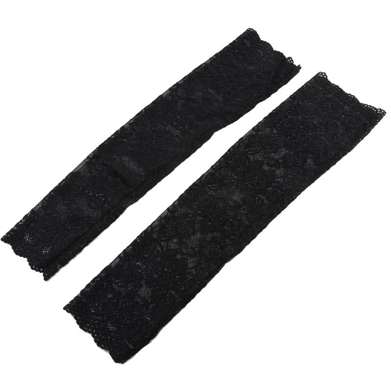 Damen Sommer Armstulpen mit Spitze, Sonnenschutz, atmungsaktives Mesh, Spitzenärmel, lange fingerlose Fahrhandschuhe One Size schwarz von Joom DACH