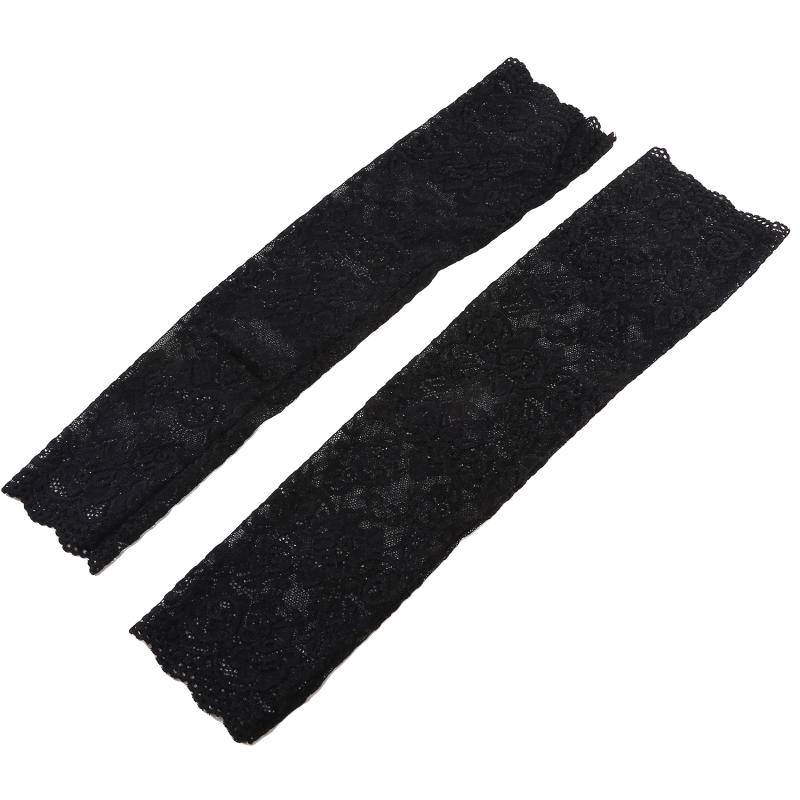 Damen Sommer Armstulpen mit Spitze, Sonnenschutz, atmungsaktives Mesh, Spitzenärmel, lange fingerlose Fahrhandschuhe One Size schwarz von Joom DACH