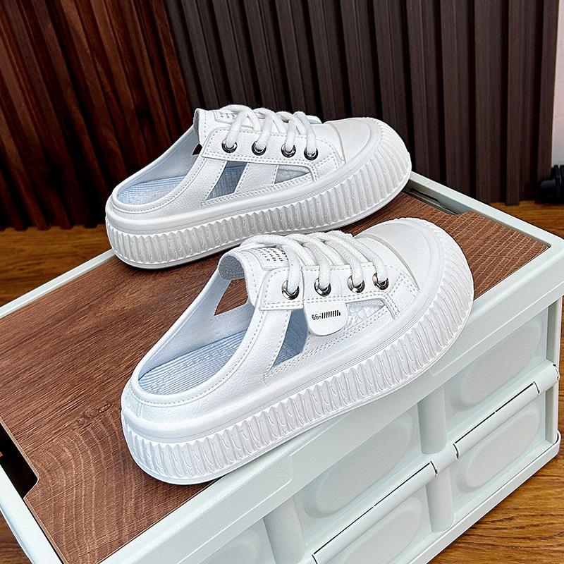 Damen Sommer Atmungsaktive Cutout Plateau Sneaker Slip On Pantoletten Hausschuhe Lässige Low Top Rückenfreie Wanderschuhe Geschlossene Zehenpartie Klobige Slides für Damen 39 von Joom DACH
