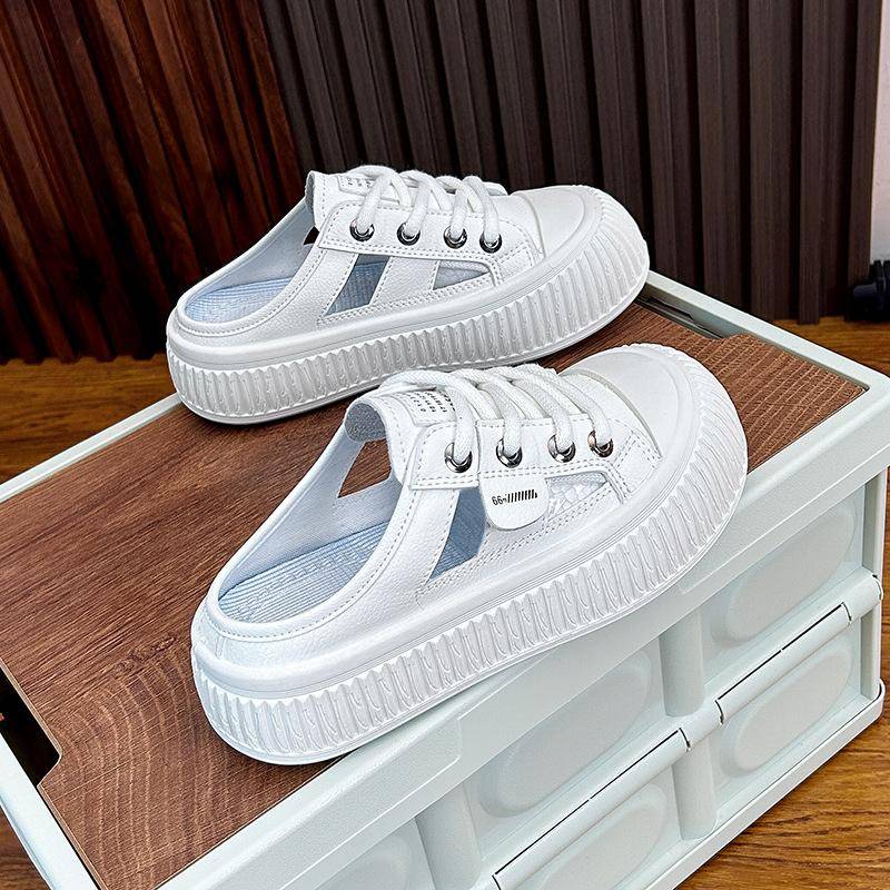 Damen Sommer Atmungsaktive Cutout Plateau Sneaker Slip On Pantoletten Hausschuhe Lässige Low Top Rückenfreie Wanderschuhe Geschlossene Zehenpartie Klobige Slides für Damen 39 von Joom DACH