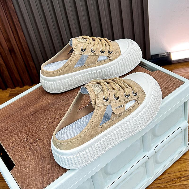 Damen Sommer Atmungsaktive Cutout Plateau Sneaker Slip On Pantoletten Hausschuhe Lässige Low Top Rückenfreie Wanderschuhe Geschlossene Zehenpartie Klobige Slides für Damen 39 von Joom DACH