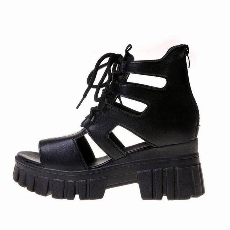 Damen Sommer Aushöhlen Atmungsaktive Römische Sandalen Damen Übergröße Allround High-Heel Plateau Schwarze Sandalen 35 schwarz von Joom DACH