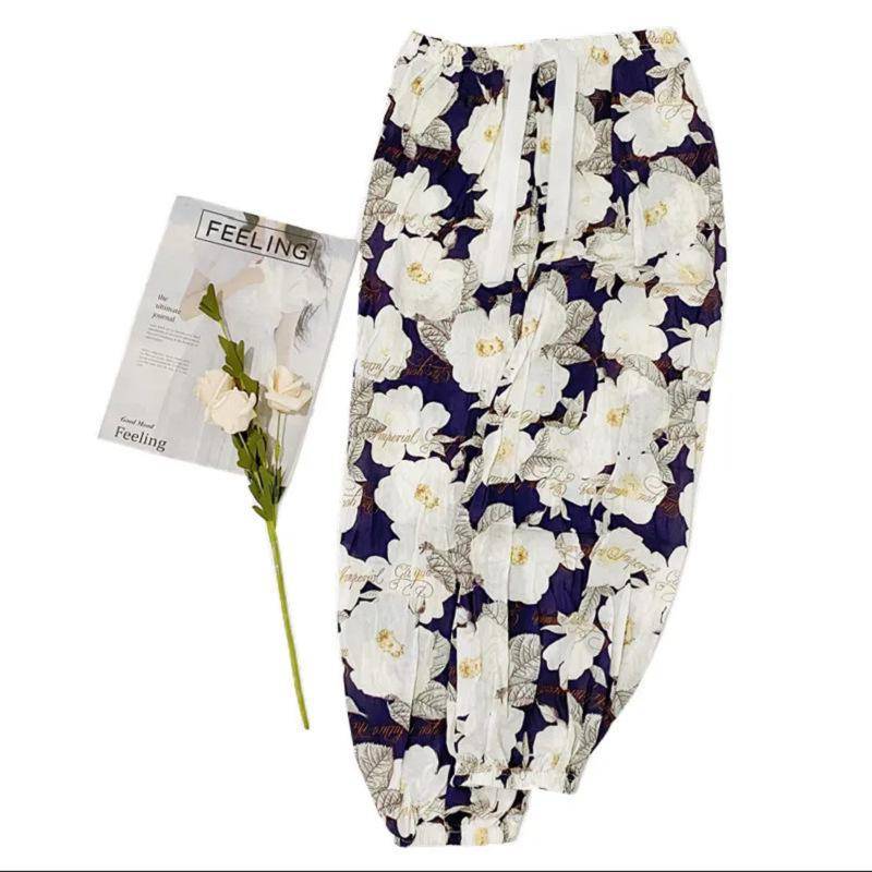Damen Sommer Baumwolle Seide Anti-Mücken Lose Strand Pumphose Pyjama Hose One Size (90-140lbs) von Joom DACH