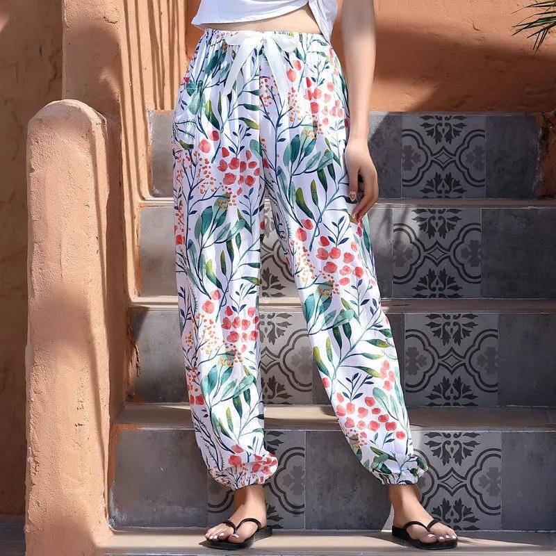 Damen Sommer Baumwolle Seide Anti-Mücken Lose Strand Pumphose Pyjama Hose One Size (90-140lbs) von Joom DACH