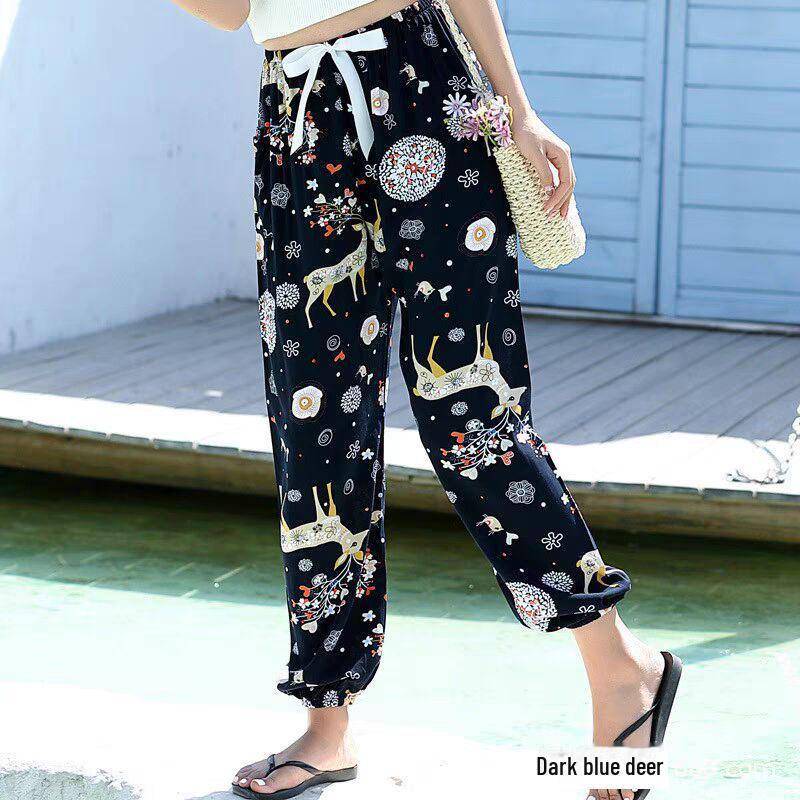 Damen Sommer Baumwolle Seide Anti-Mücken Lose Strand Pumphose Pyjama Hose One Size (90-140lbs) von Joom DACH