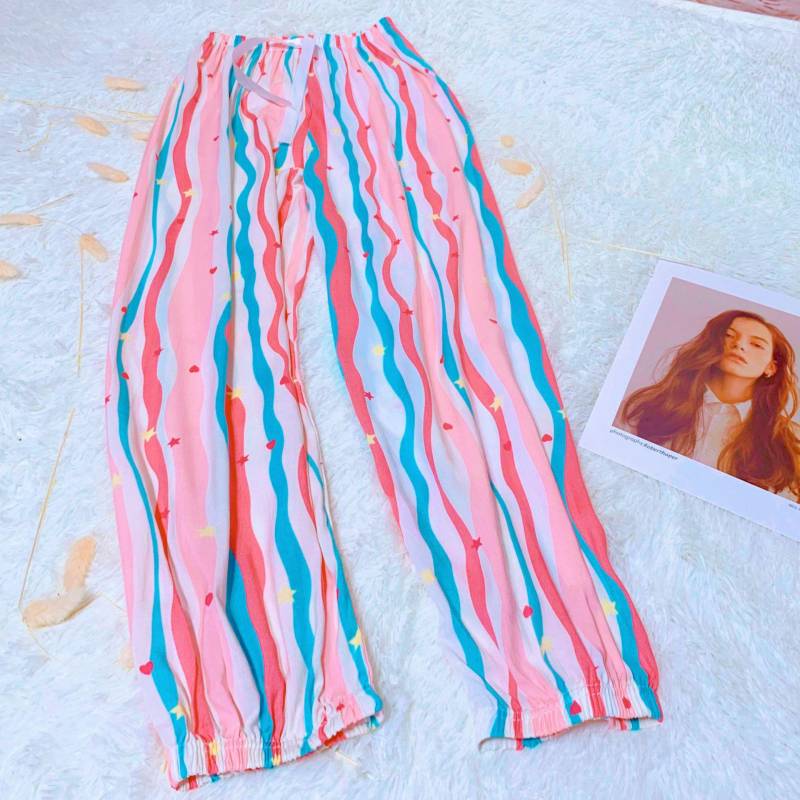 Damen Sommer Baumwolle Seide Anti-Mücken Lose Strand Pumphose Pyjama Hose One Size (90-140lbs) von Joom DACH