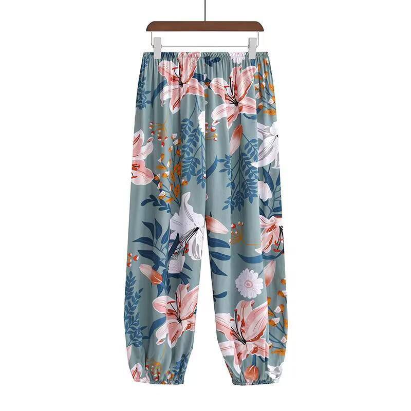 Damen Sommer Baumwolle Seide Anti-Mücken Lose Strand Pumphose Pyjama Hose One Size (90-140lbs) von Joom DACH
