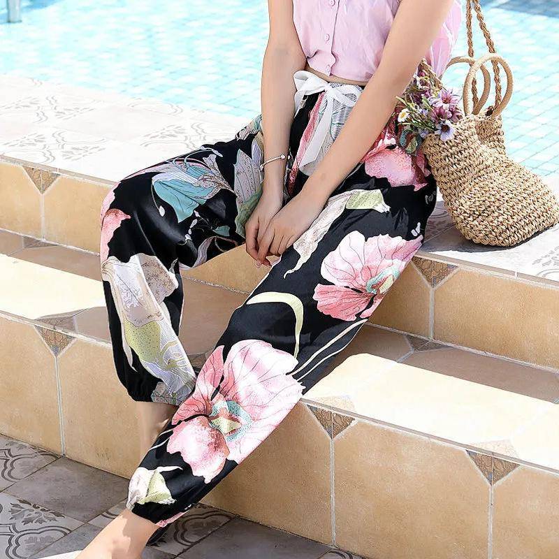 Damen Sommer Baumwolle Seide Anti-Mücken Lose Strand Pumphose Pyjama Hose Plus Size (120-160lbs) von Joom DACH