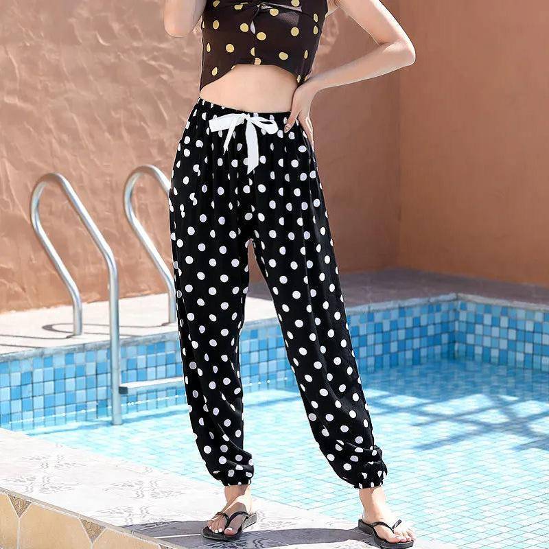 Damen Sommer Baumwolle Seide Anti-Mücken Lose Strand Pumphose Pyjama Hose Plus Size (120-160lbs) von Joom DACH