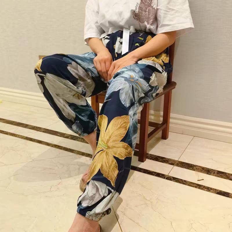 Damen Sommer Baumwolle Seide Anti-Mücken Lose Strand Pumphose Pyjama Hose Plus Size (120-160lbs) von Joom DACH