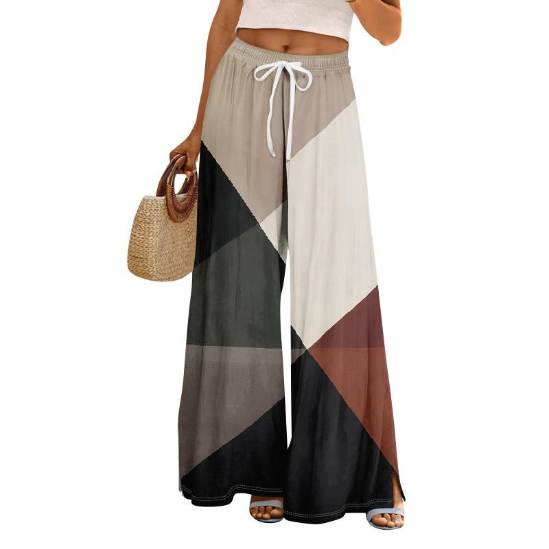 Damen Sommer Boho Palazzo Hose Hohe Taille Weites Bein Blumendruck Freizeithose Mit Taschen XL von Joom DACH