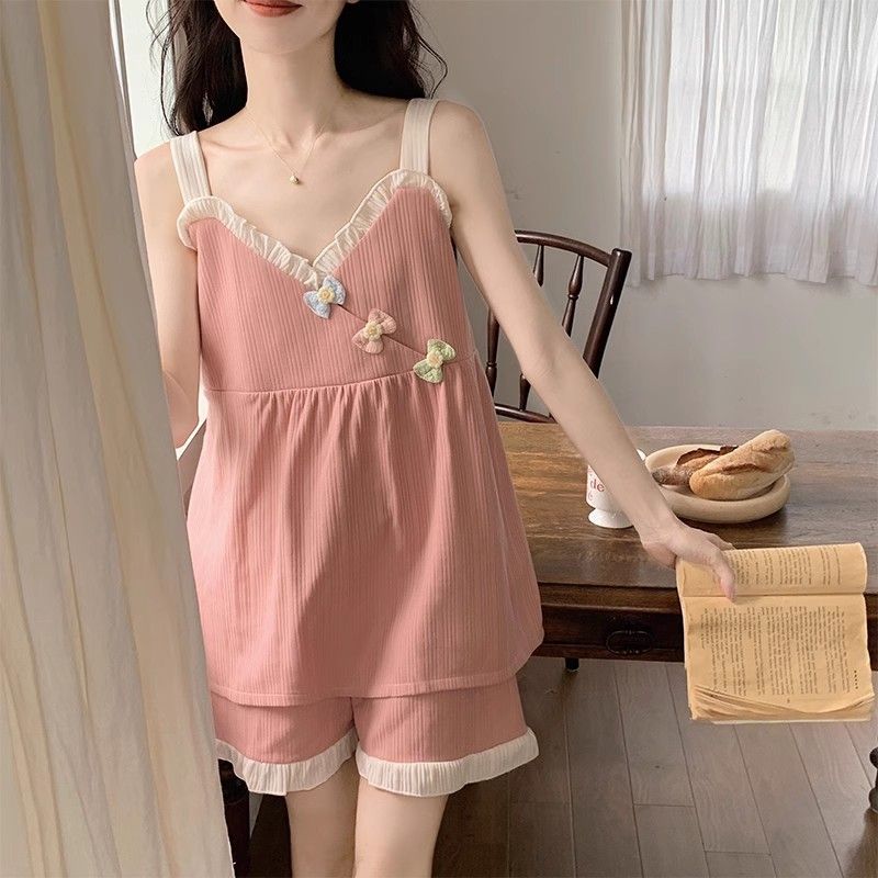 Damen Sommer Camisole Weste mit Baumwollpolster Pyjama Süß und Niedlich Dünnes Sommer Hausbekleidungsset M von Joom DACH