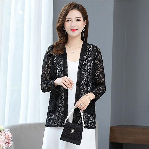 Damen-Sommer-Cardigan aus dünner Spitze, langärmelige Jacke, Schal, Übergröße, äußerer passender Rock 6XL schwarz von Joom DACH