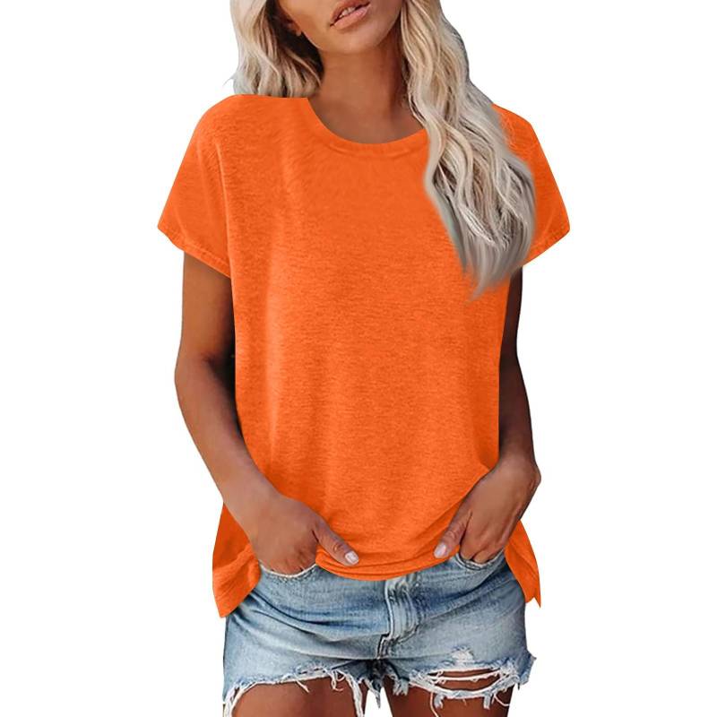 Damen Sommer Casual Basic T-Shirt Rundhals Einfarbig Oberteile Baumwolle Casual Damen Kurzarm Oberteile Tops Sportshirt XL safrangelb von Joom DACH