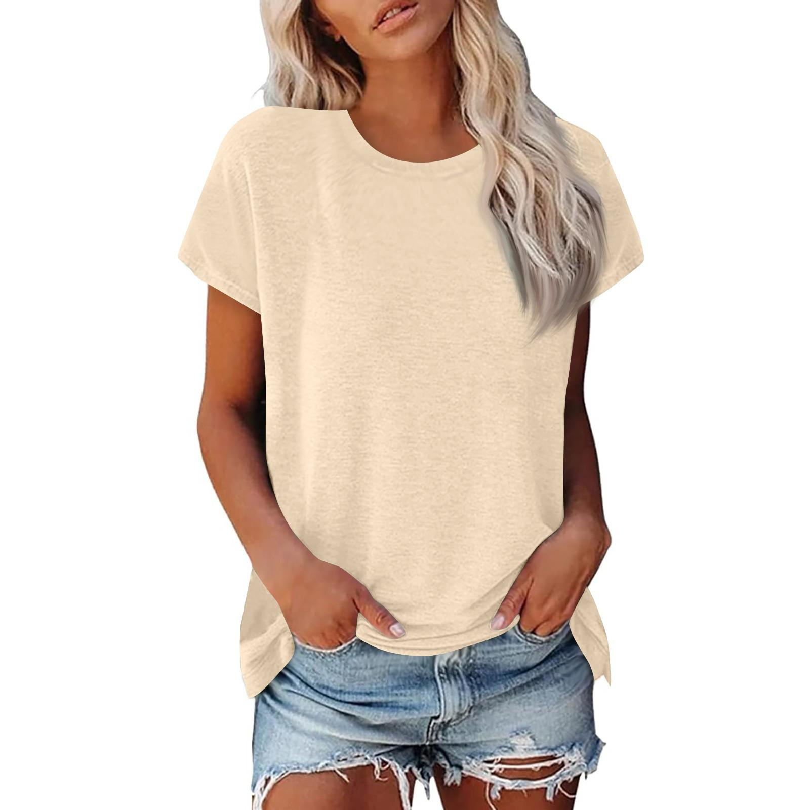 Damen Sommer Casual Basic T-Shirt Rundhals Einfarbig Oberteile Baumwolle Casual Damen Kurzarm Oberteile Tops Sportshirt XXL beige Damen Sommer Casual Basic T-Shirt Rundhals Einfarbig Oberteile Baumwolle Casual Damen Kurzarm Oberteile Tops Sportshirt XXL beige von Joom DACH