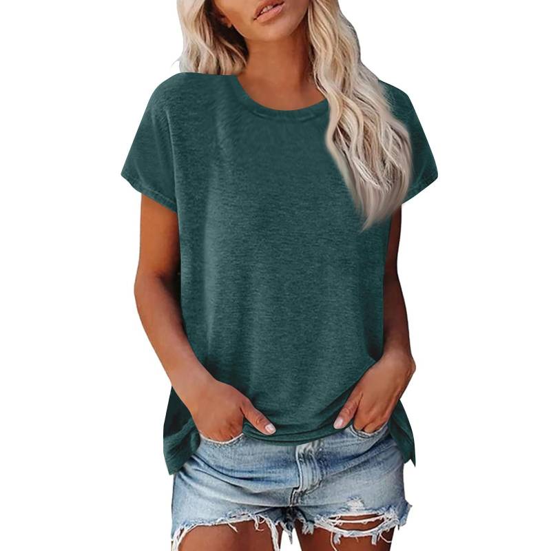 Damen Sommer Casual Basic T-Shirt Rundhals Einfarbig Oberteile Baumwolle Casual Damen Kurzarm Oberteile Tops Sportshirt XXXL dunkelgrüne von Joom DACH
