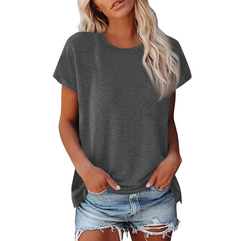Damen Sommer Casual Basic T-Shirt Rundhals Einfarbig Oberteile Baumwolle Casual Damen Kurzarm Oberteile Tops Sportshirt XXXL von Joom DACH