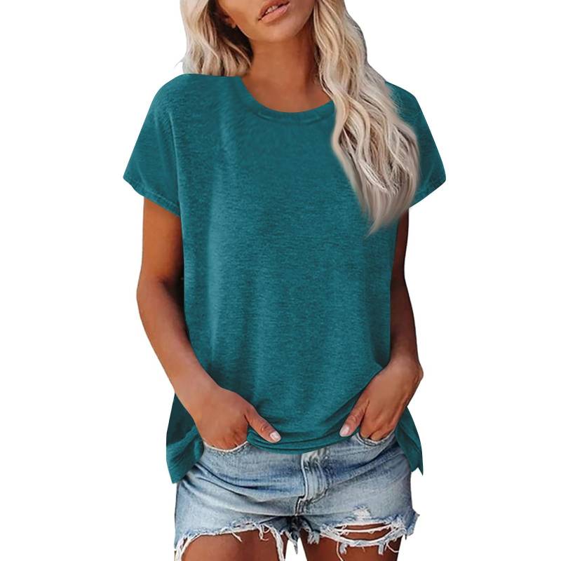 Damen Sommer Casual Basic T-Shirt Rundhals Einfarbig Oberteile Baumwolle Casual Damen Kurzarm Oberteile Tops Sportshirt XXXL von Joom DACH