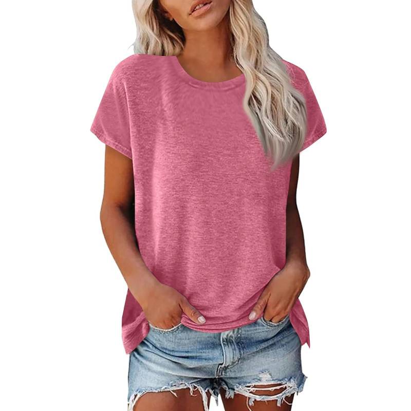 Damen Sommer Casual Basic T-Shirt Rundhals Einfarbig Oberteile Baumwolle Casual Damen Kurzarm Oberteile Tops Sportshirt XXXXL rosa von Joom DACH
