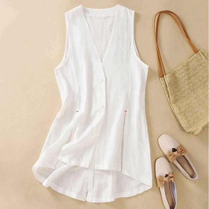Damen Sommer Einfach Literarisch Locker Baumwolle Weste Dünn Bequem Freizeitjacke 2XL weiß von Joom DACH