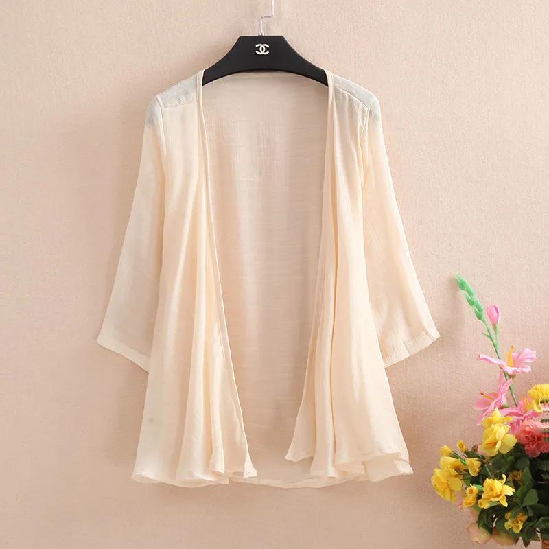 Damen Sommer Einfarbige Strickjacken-Oberteile Einfarbig Lockere 3/4-Ärmel Dünn Strandmode Überzüge Blusen-Oberteile Bluse mit Fledermausärmeln One Size apricot von Joom DACH