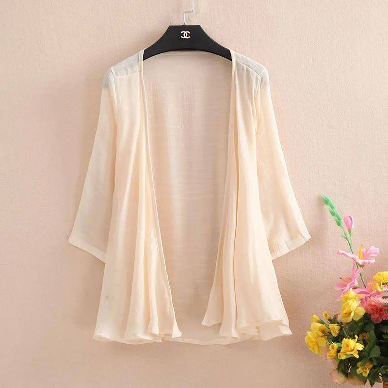 Damen Sommer Einfarbige Strickjacken-Oberteile Einfarbig Lockere 3/4-Ärmel Dünn Strandmode Überzüge Blusen-Oberteile Bluse mit Fledermausärmeln One Size apricot von Joom DACH