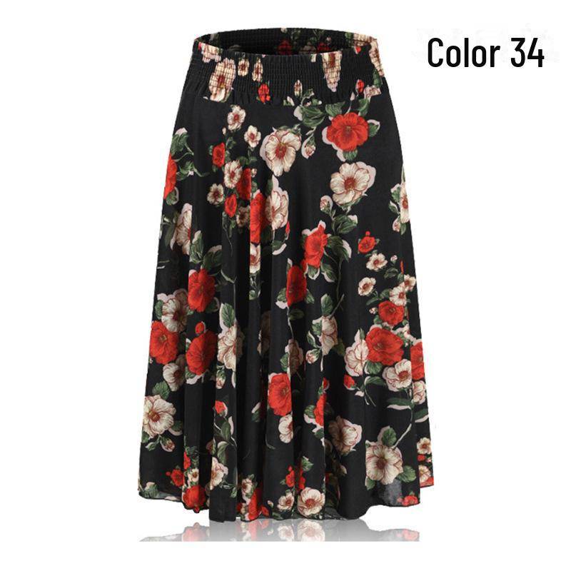 Damen Sommer-Faltenrock aus Eisseide mit Blumenmuster – mittellang mit elastischer Taille One Size von Joom DACH