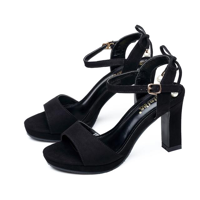 Damen Sommer Fetisch 6cm 8cm High Heels 2cm Plateau Sandalen Schwarz Lady Gladiator Block Heels Wildleder Sandalen Flock Bow Schuhe 33 von Joom DACH