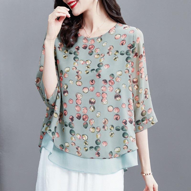 Damen Sommer Freizeit Halbarm Chiffon Bluse Locker Elegant Tops L von Joom DACH