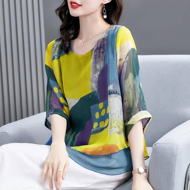 Damen Sommer Freizeit Halbarm Chiffon Bluse Locker Elegant Tops XL von Joom DACH