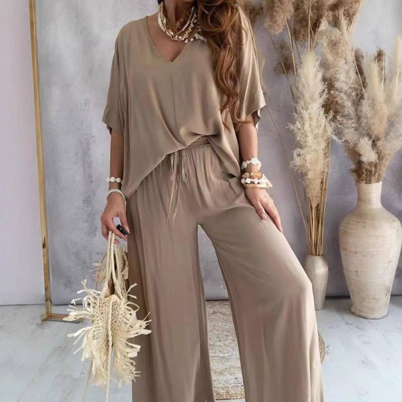 Damen Sommer Hosenanzug V-Ausschnitt Fledermausärmel Lässiges Oberteil Schnürhose Locker Einfarbig Anzug Zweiteiliges Set XS kamelfarben Damen Sommer Hosenanzug V-Ausschnitt Fledermausärmel Lässiges Oberteil Schnürhose Locker Einfarbig Anzug Zweiteiliges Set XS kamelfarben von Joom DACH