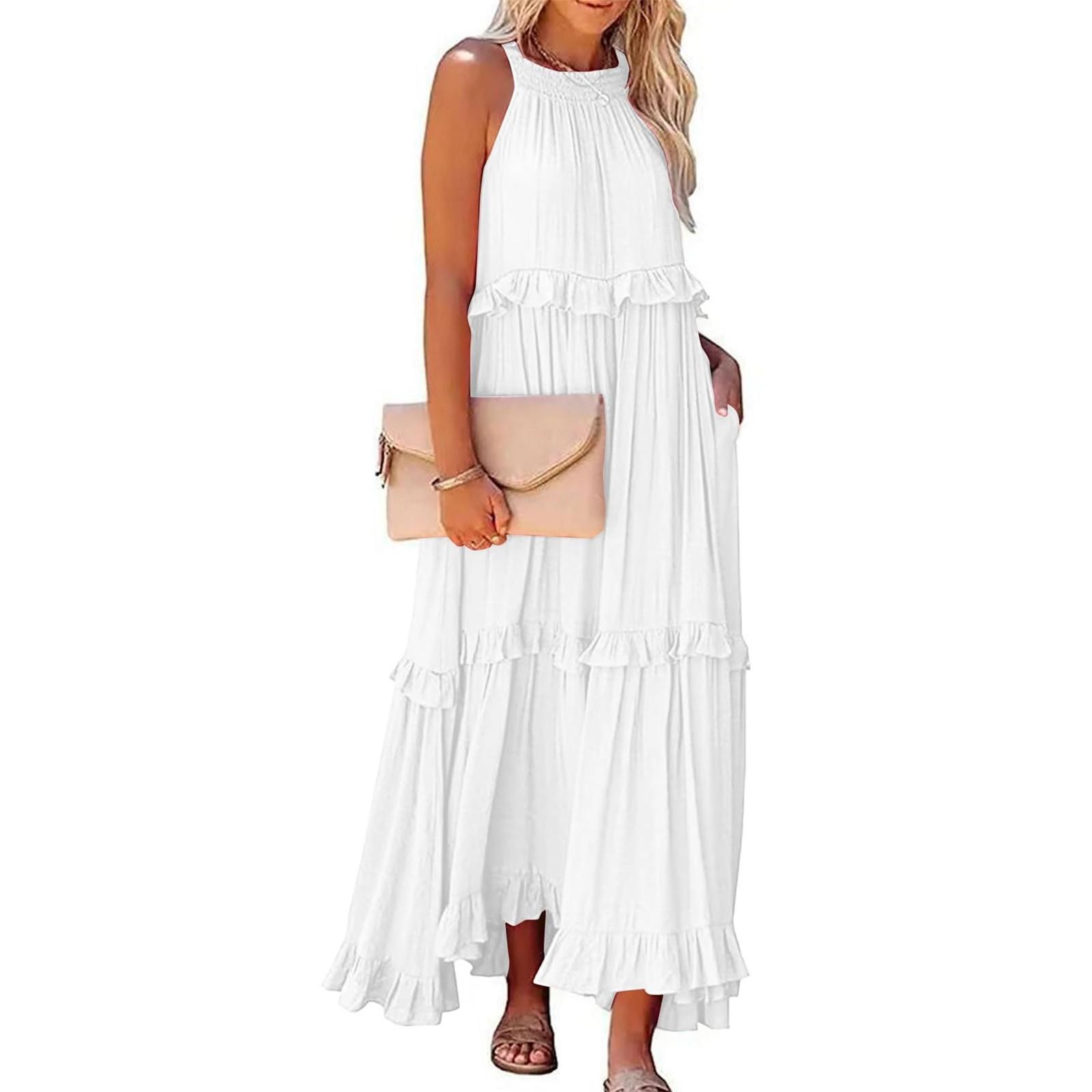 Damen Sommer Langes Kleid Big Swing Strandkleid L weiß Damen Sommer Langes Kleid Big Swing Strandkleid L weiß von Joom DACH