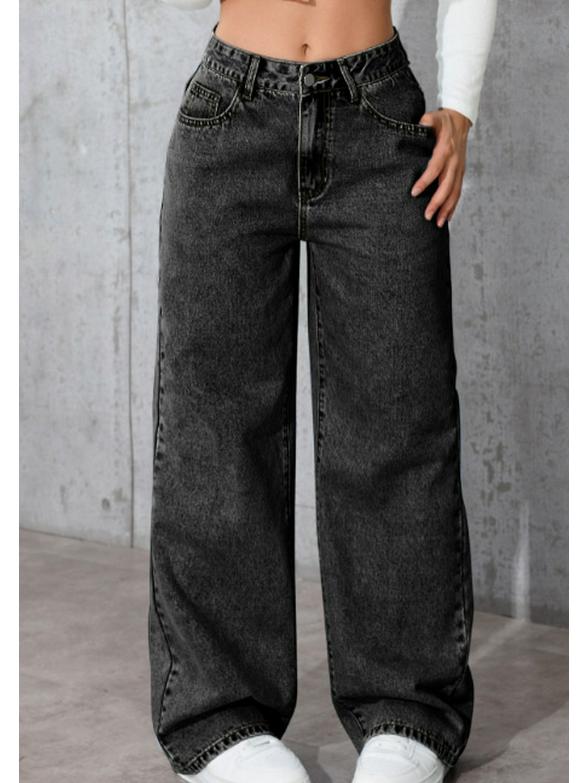 Damen Sommer Locker Gerade Weitbein Mode Jeans M (95-110 jin) dunkelgraue von Joom DACH