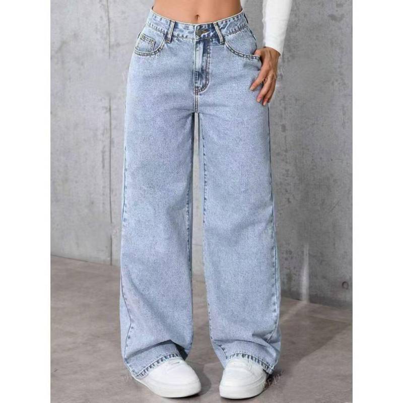 Damen Sommer Locker Gerade Weitbein Mode Jeans M (95-110 jin) hellblaue von Joom DACH