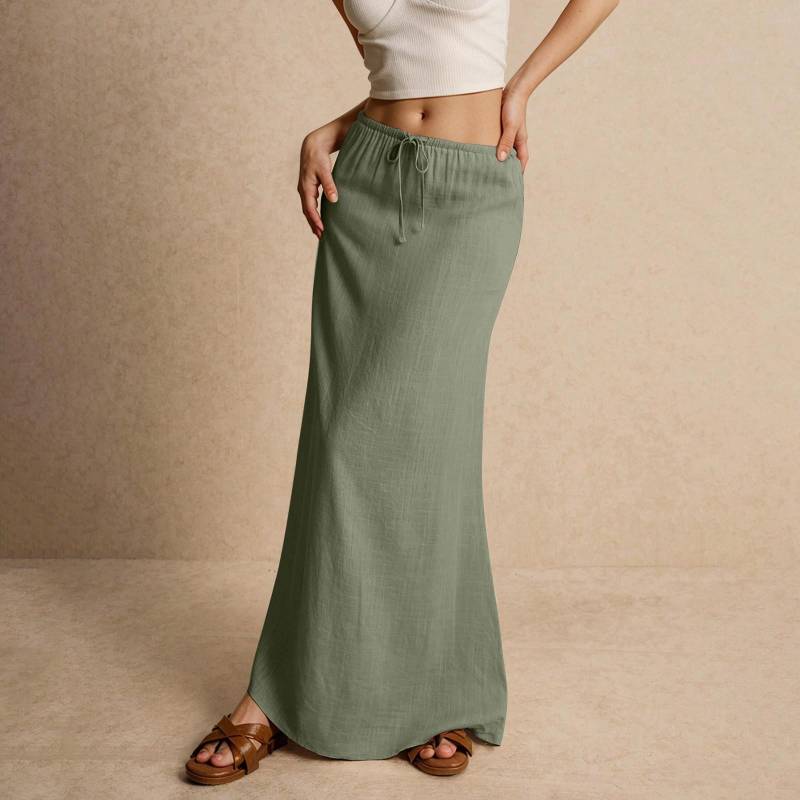 Damen Sommer Maxirock Kordelzug Niedrige Taille A-Linie Freizeitröcke Hohe elastische Taille Bodycon Lange Maxiröcke S von Joom DACH