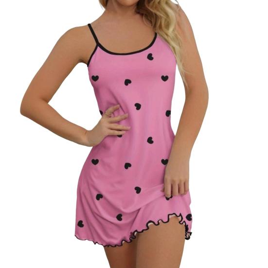 Damen Sommer Nachthemd Herz Druck Raffung Rand Ärmellos Rückenfrei Spaghettiträger A-Linie Mini Nachtwäsche Kleid Dünn Über Dem Knie Nachthemd XL rosa von Joom DACH