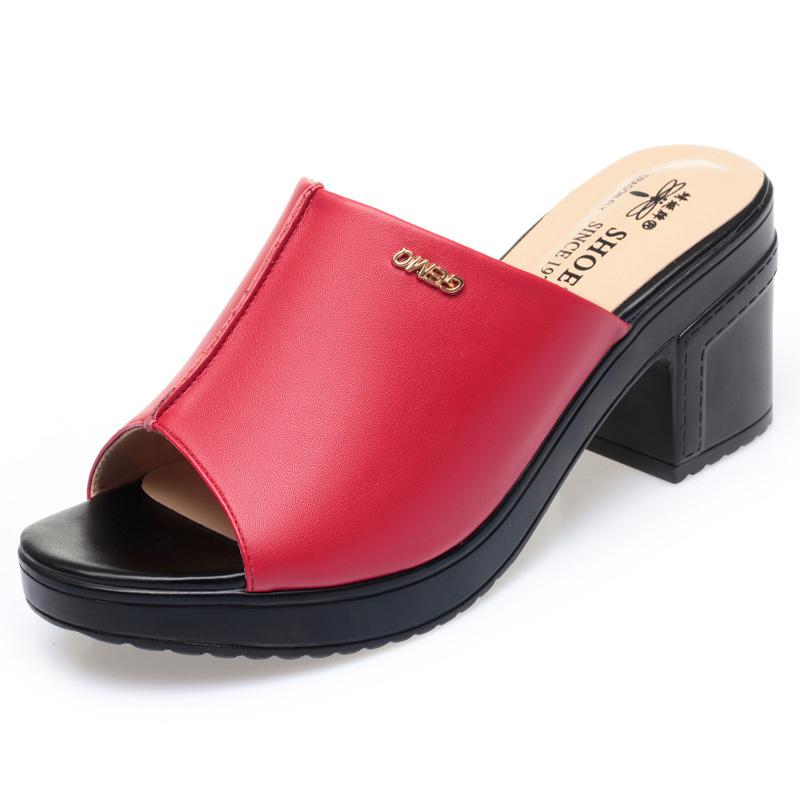 Damen Sommer Peeptoe Plateau Mules mit dickem Absatz Wasserdichte Fischmaul Pantoletten aus weichem Leder Damen Slipper Causal Sandalen 36 von Joom DACH