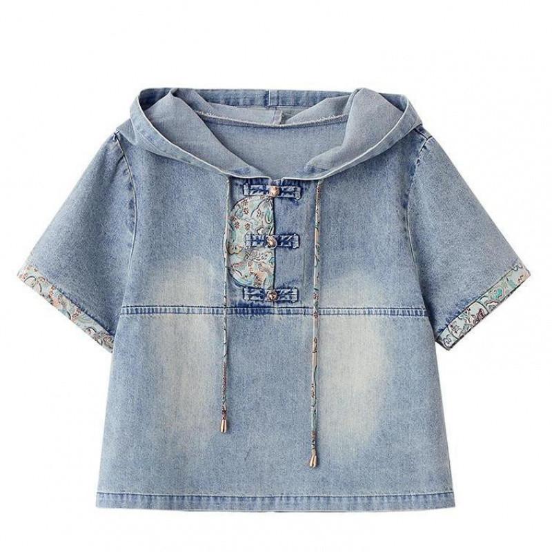 Damen Sommer Retro Bestickter Kapuzen-Denim-Anzug Rock XXXL von Joom DACH