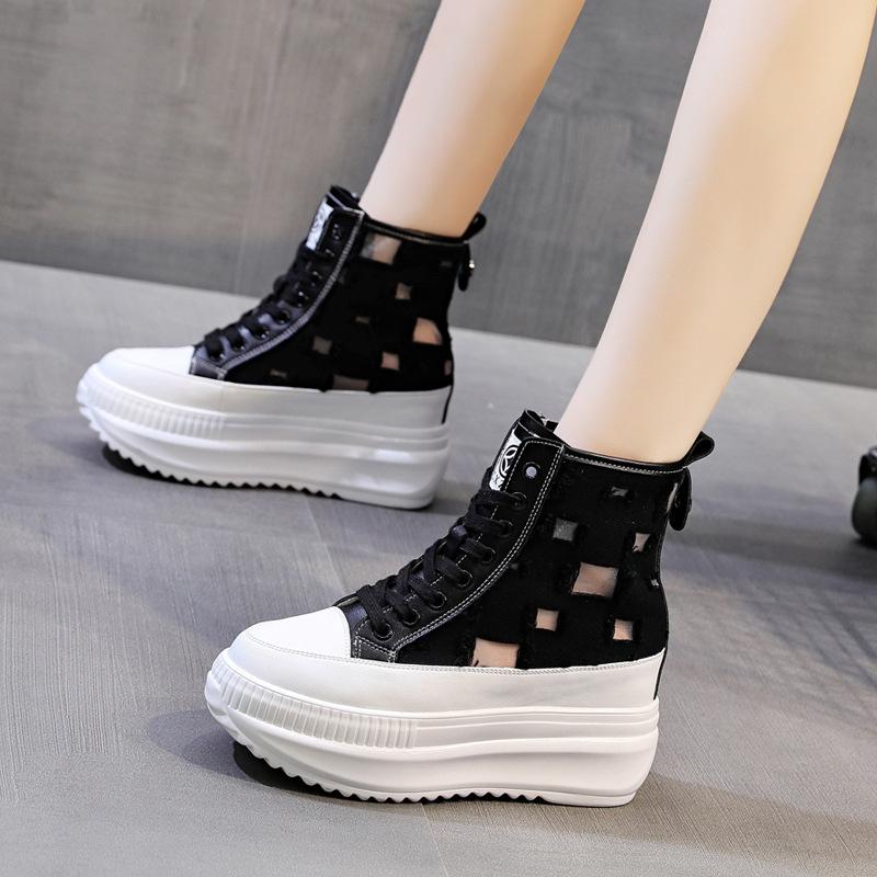 Damen Sommer Schuhe Stiefel Knöchel Frühling Herbst Plateau Keil Turnschuhe Schuhe 8cm Atmungsaktive Stiefel Knöchel Cool Boot Ausgeschnitten 39 schwarz von Joom DACH